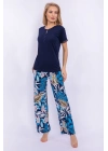 Yaprak Desenli Lacivert Kadın Homewear