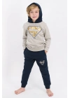 Erkek Çocuk Bej Payetli Kapüşonlu Eşofman Takımı