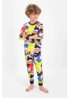 Rolypoly Colorful Soldier Pattern Bejmelanj Unisex Çocuk Uzun Kol Pijama Takımı