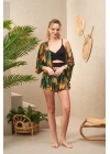 25193 Kadın Büstiyerli Desenli Üçlü Şort Takım