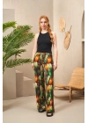 25194 Kadın Askılı Desenli Bol Paça Pantolon Takım