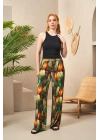 25194 Kadın Askılı Desenli Bol Paça Pantolon Takım