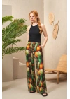 25194 Kadın Askılı Desenli Bol Paça Pantolon Takım