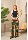 25194 Kadın Askılı Desenli Bol Paça Pantolon Takım