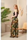 25194 Kadın Askılı Desenli Bol Paça Pantolon Takım