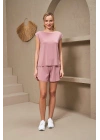 25170 Kadın Yuvarlak Yaka Düşük Kol Şort Takım
