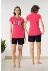 Kadın  Baskılı Fuşya T-Shirt & Kısa Şort Yaz sezonu Pijama Takımı