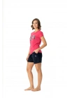 Kadın  Baskılı Fuşya T-Shirt & Kısa Şort Yaz sezonu Pijama Takımı