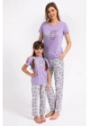 Eat Sleep Coffee Repeat Lila Kız Çocuk Pijama Takımı