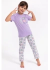 Eat Sleep Coffee Repeat Lila Kız Çocuk Pijama Takımı