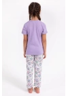 Eat Sleep Coffee Repeat Lila Kız Çocuk Pijama Takımı