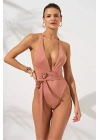 Derin Sırt Dekolteli Belden Çapraz Bağlamalı High Leg Mayokini Çift Astarlı Pedli DLX-231604