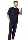6086 Erkek Kısa Kollu Bisiklet Yaka Oversize Pijama Takım-Lacivert