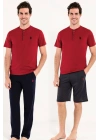 Erkek Bordo 1 Kısa Kollu Pijama + 1 Şort Orjinal Kutulu 12005
