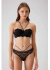 Kadın Siyah 4732 Verona Straplez Simli Şeritli Sütyen Takım