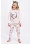 Kız Çocuk Ekru Bej Uzun Kol Pijama Takım Rp1939-g 21k