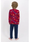 Erkek Çocuk Bordo Açık Winter Snow Dinos Pijama Takımı-1877