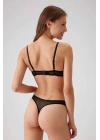 Siyah 4660 Robinetta Balenli Pedli Çiçek Dantelli Bralet Sütyen Ve Tanga / Fantezi Iç Çamaşır Takımı