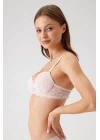 Kadın Pudra 6201 Milan Balenli Destekli Dantelli Sütyen (TAK - ÇIKAR ASKILI)