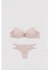 Kadın Pudra 4681 Balenli Destekli Sırt Detaylı Sütyen Takım