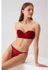 Kadın Bordo 4032 Balenli Destekli Straplez Sütyen Takım