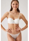 Ekru 4563 Pisa Destekli / Push - Up Straplez Dantelli Sütyen Takımı