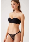 Siyah 4563 Pisa Destekli / Push - Up Straplez Dantelli Sütyen Takımı