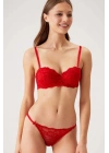 Kırmızı 4563 Pisa Destekli / Push - Up Straplez Dantelli Sütyen Takımı
