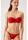 Kırmızı 4563 Pisa Destekli / Push - Up Straplez Dantelli Sütyen Takımı