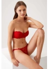 Kırmızı 4563 Pisa Destekli / Push - Up Straplez Dantelli Sütyen Takımı