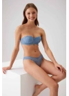 Kadın Mavi 4741 Balenli Soft Push Up Straplez Sütyen Takım