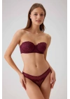 Kadın Mürdüm 4741 Balenli Soft Push Up Straplez Sütyen Takım