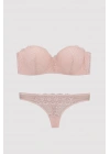 Kadın Pudra 4682 Balenli Desteksiz Straplez Sütyen Takım