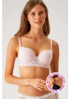 Kadın Pudra 6208 Ekstra Push Up Dolgulu Dantelli Sütyen