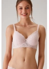 Kadın Pudra 6209 Barcelona Balenli Desteksiz Kalın Askılı Dantelli Toparlayıcı Sütyen