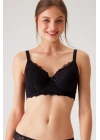 Kadın Siyah 6209 Barcelona Balenli Desteksiz Kalın Askılı Dantelli Toparlayıcı Sütyen