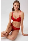 Kadın Kırmızı 4561 Milan Push Up Dolgulu Dantelli Çeyiz Sütyen Ve Külot Iç Çamaşır Takımı