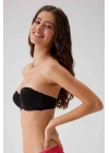 Kadın Siyah 6025 Pisa Balenli Destekli Straplez Sütyen (TAK - ÇIKAR ASKILI)