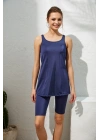 Kadın Lacivert Dubai Askılı Tesettür Tankini Takım 221508