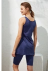 Kadın Lacivert Dubai Askılı Tesettür Tankini Takım 221508