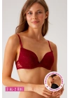 Kadın Bordo 6220 Paris Balenli Desteksiz Dolgusuz Dantelli Sütyen (C CUP SEÇENEĞİYLE)