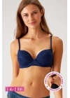 Kadın Lacivert 6221 Lyon Balenli Double Push Up Ekstra Dolgulu Dantelli Tak-çıkar Askılı Sütyen