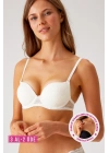 Kadın Ekru 6221 Lyon Balenli Double Push Up Ekstra Dolgulu Dantelli Tak-çıkar Askılı Sütyen