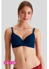 Kadın Lacivert 6224 Balenli Desteksiz Toparlayıcı Dantelli Kalın Askılı Minimizer Sütyen