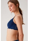 Kadın Lacivert 6224 Balenli Desteksiz Toparlayıcı Dantelli Kalın Askılı Minimizer Sütyen