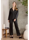 Saten Biyeli Kadın Pijama Takımı - 1200 Siyah
