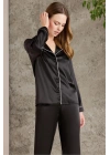 Saten Biyeli Kadın Pijama Takımı - 1200 Siyah