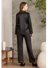 Saten Biyeli Kadın Pijama Takımı - 1200 Siyah