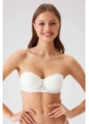 Kadın Ekru 6203 Balenli Destekli Straplez Dantelli Sütyen
