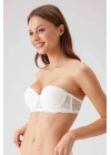 Kadın Ekru 6203 Balenli Destekli Straplez Dantelli Sütyen